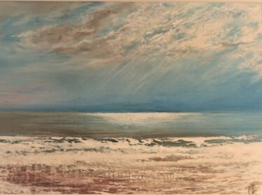 Peinture intitulée ""Lumière sur l'Océa…" par Lydia Chevalier, Œuvre d'art originale, Pastel Monté sur Verre