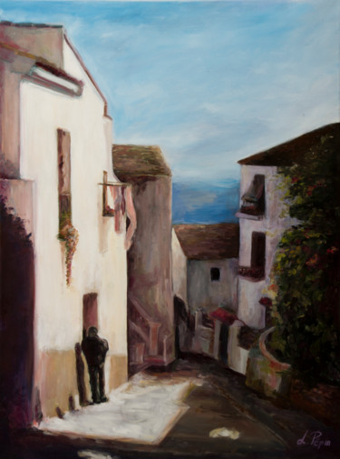 Painting titled "A Walk in the Stree…" by Lydia Pepin, Original Artwork, Oil