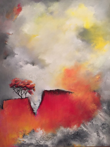 제목이 "La falaise"인 미술작품 Lydie Allaire로, 원작, 기름 나무 들것 프레임에 장착됨