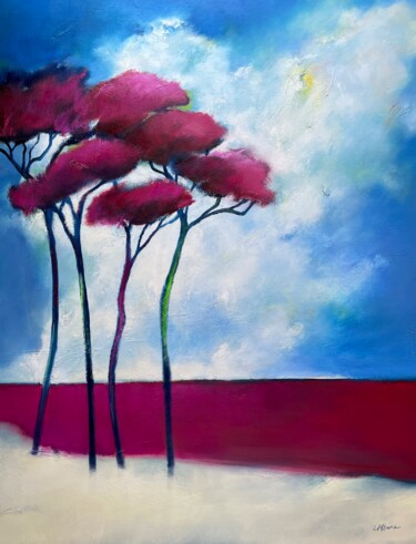 Painting titled "Fuchsia" by Lydie Allaire, Original Artwork, Oil Mounted on Wood Stretcher frame