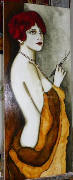 Peinture intitulée "femme belle epoque" par Lydie Frances-Ingles (dylie), Œuvre d'art originale, Huile