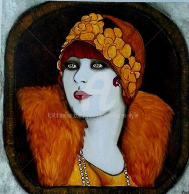 Malerei mit dem Titel "femme 1930 portrait" von Lydie Frances-Ingles (dylie), Original-Kunstwerk, Öl