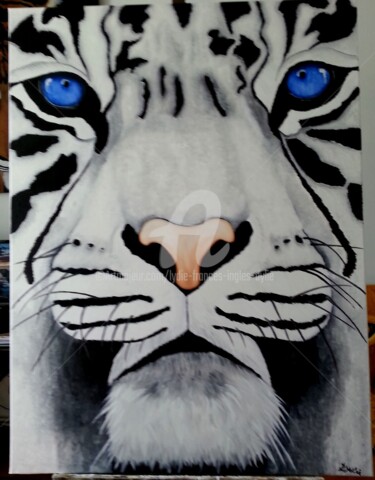 Pintura intitulada "tigre-blanc" por Lydie Frances-Ingles (dylie), Obras de arte originais, Óleo