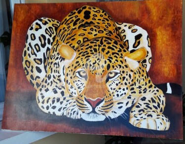 Peinture intitulée "leopard "Léo"" par Lydie Frances-Ingles (dylie), Œuvre d'art originale, Huile