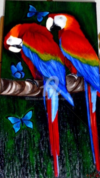 Pintura titulada "perroquets" por Lydie Frances-Ingles (dylie), Obra de arte original, Oleo