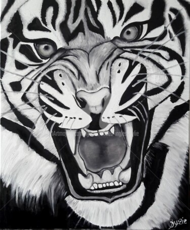 Painting titled "Tigre noir et blanc…" by Lydie Frances-Ingles (dylie), Original Artwork, Oil