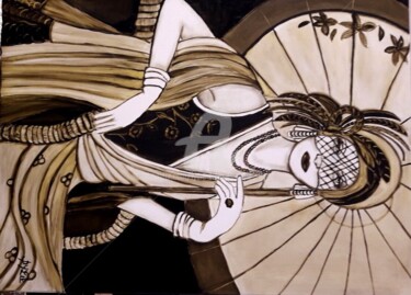 Malerei mit dem Titel "Dame sous l ombrelle" von Lydie Frances-Ingles (dylie), Original-Kunstwerk, Öl