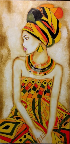 Painting titled "Soleil d'Afrique" by Lydie Frances-Ingles (dylie), Original Artwork, Oil Mounted on Wood Stretcher frame