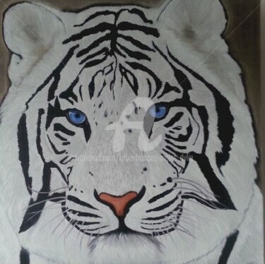 Painting titled "TIGRE BLANC" by Lydie Frances-Ingles (dylie), Original Artwork, Oil Mounted on Wood Stretcher frame
