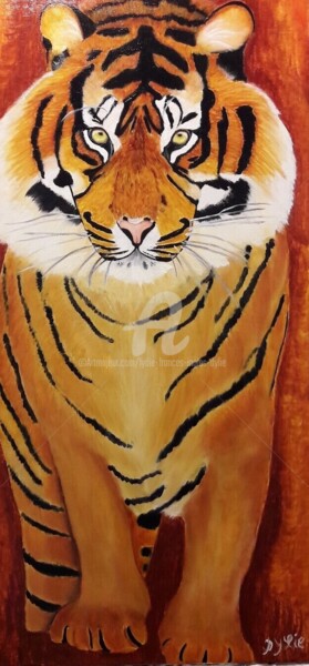 Peinture intitulée "Tigre Sam" par Lydie Frances-Ingles (dylie), Œuvre d'art originale, Huile Monté sur Châssis en bois