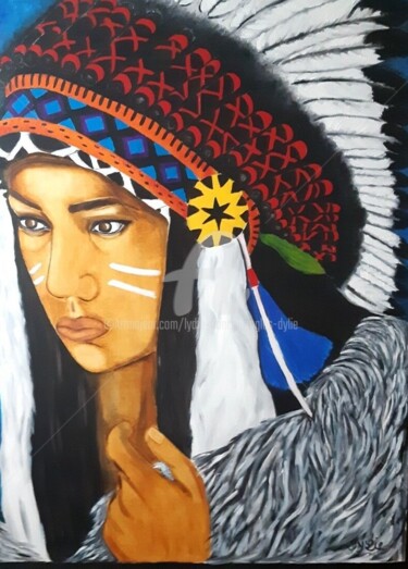 Painting titled "Amérindienne  "Mata"" by Lydie Frances-Ingles (dylie), Original Artwork, Oil Mounted on Wood Stretcher frame