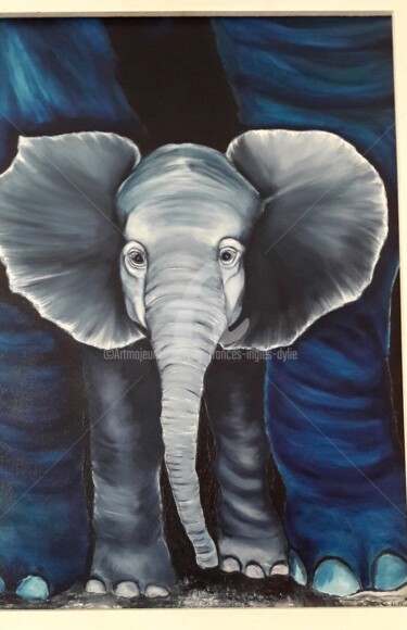 Peinture intitulée "Elephanteau" par Lydie Frances-Ingles (dylie), Œuvre d'art originale, Huile Monté sur Châssis en bois