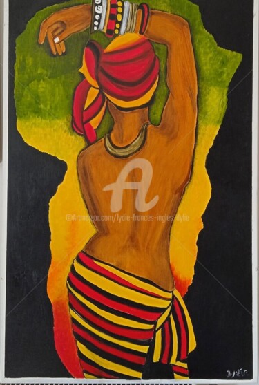 Painting titled "L'Afrique" by Lydie Frances-Ingles (dylie), Original Artwork, Oil Mounted on Wood Stretcher frame