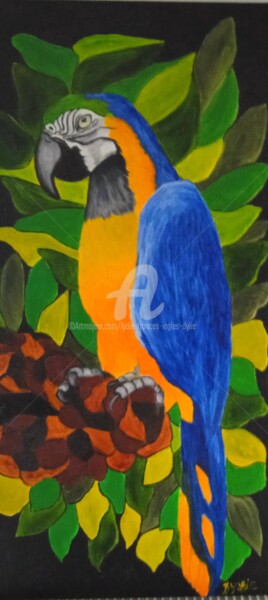 Malerei mit dem Titel "Herbert le perroquet" von Lydie Frances-Ingles (dylie), Original-Kunstwerk, Öl Auf Keilrahmen aus Hol…