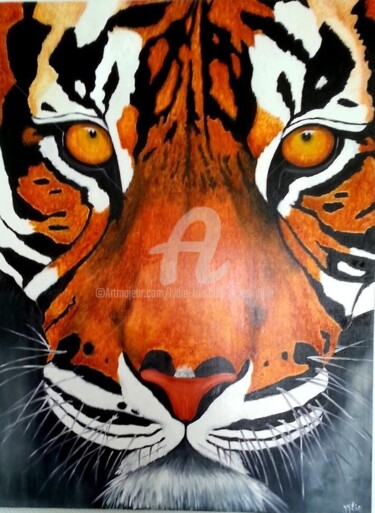 Schilderij getiteld "Tigre" door Lydie Frances-Ingles (dylie), Origineel Kunstwerk, Olie