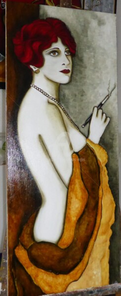 Painting titled "femme belle epoque" by Lydie Frances-Ingles (dylie), Original Artwork, Oil