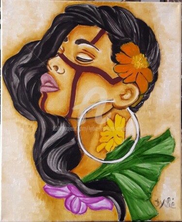 Painting titled "FEMME L'AMAZONIENNE" by Lydie Frances-Ingles (dylie), Original Artwork, Oil Mounted on Wood Stretcher frame