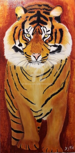 Painting titled "Tigre Sam" by Lydie Frances-Ingles (dylie), Original Artwork, Oil Mounted on Wood Stretcher frame