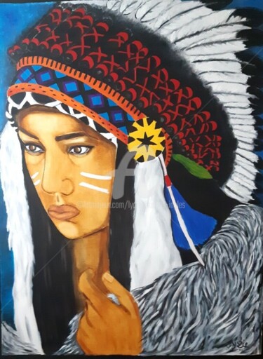 Peinture intitulée "Amérindienne  "Mata"" par Lydie Frances-Ingles (dylie), Œuvre d'art originale, Huile Monté sur Châssis e…