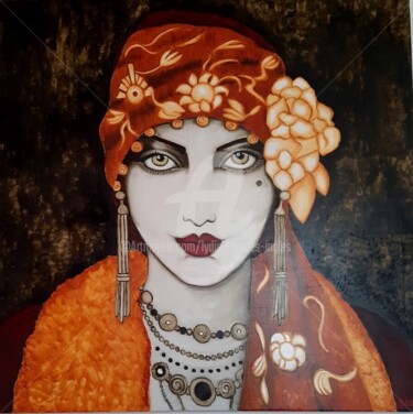 Painting titled "La Tzigane" by Lydie Frances-Ingles (dylie), Original Artwork, Oil Mounted on Wood Stretcher frame
