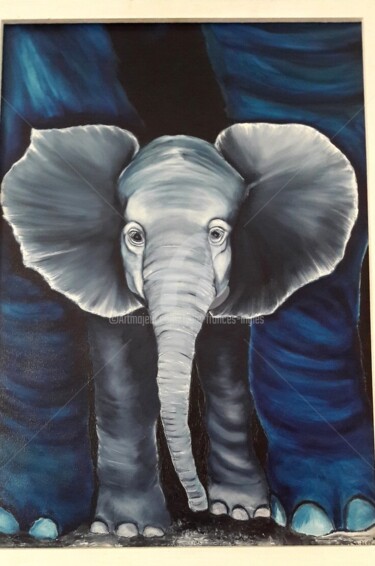 Painting titled "Elephanteau" by Lydie Frances-Ingles (dylie), Original Artwork, Oil Mounted on Wood Stretcher frame