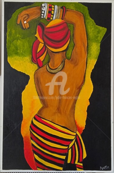 Painting titled "L'Afrique" by Lydie Frances-Ingles (dylie), Original Artwork, Oil Mounted on Wood Stretcher frame