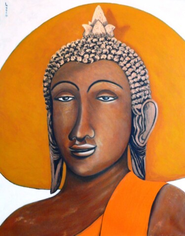 Painting titled "BUDDHA" by Lydie Lanoe, Original Artwork, Oil