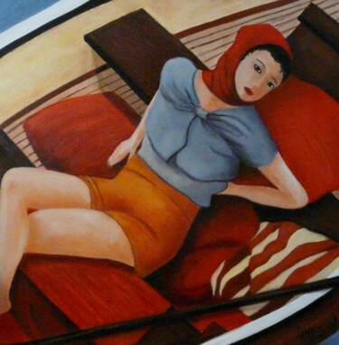 Painting titled "PLAISANCE" by Lydie Lanoe, Original Artwork, Oil