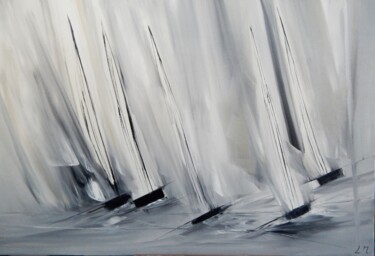 Painting titled "ATLANTIQUE III" by Lydie Massou, Original Artwork, Oil Mounted on Wood Stretcher frame