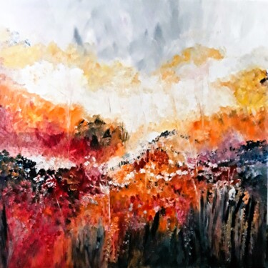 Painting titled "Un chant d'automne" by Lydie Massou, Original Artwork, Oil Mounted on Wood Stretcher frame