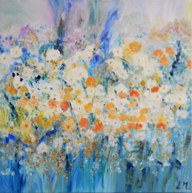 Peinture intitulée "L'été bleu" par Lydie Massou, Œuvre d'art originale, Huile