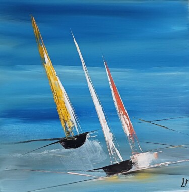 Painting titled "Trois voiles" by Lydie Massou, Original Artwork, Acrylic Mounted on Wood Stretcher frame