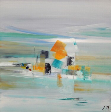 Painting titled "La mer et les dunes" by Lydie Massou, Original Artwork, Oil Mounted on Wood Stretcher frame