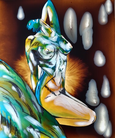 Malerei mit dem Titel "Cascade 2" von Lydie Trichet, Original-Kunstwerk, Glasmalerei Auf Keilrahmen aus Holz montiert