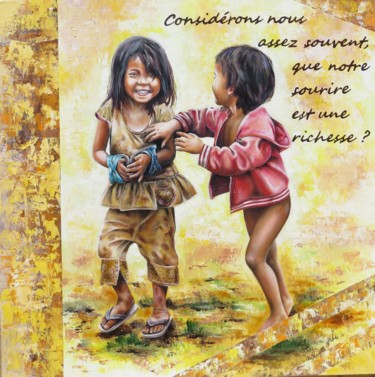 Painting titled "le-sourire (1er pri…" by Lydie Grandroques, Original Artwork, Oil