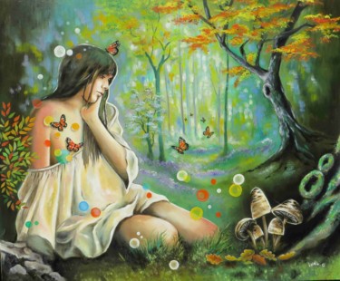 Peinture intitulée "A l'orée du bois" par Lydie Grandroques, Œuvre d'art originale, Huile