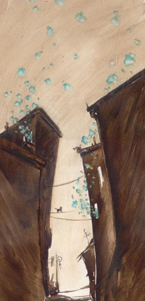 Peinture intitulée "Sur les toits" par Lydie Lapalud, Œuvre d'art originale, Encre