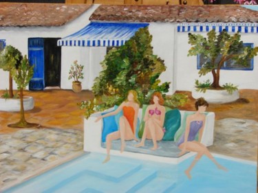 Peinture intitulée "autour de la piscine" par Lyl, Œuvre d'art originale