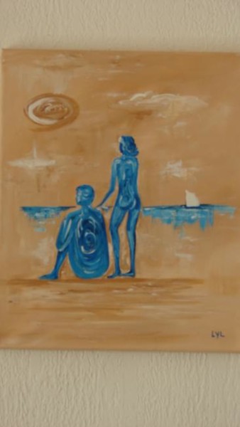 Peinture intitulée "couple en bleu" par Lyl, Œuvre d'art originale