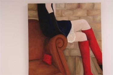 Pittura intitolato "femme aux bottes ro…" da Lyl, Opera d'arte originale