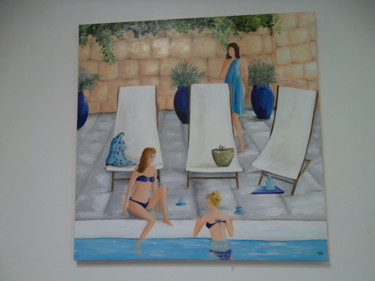 Painting titled "Bleu piscine" by Lyl, Original Artwork