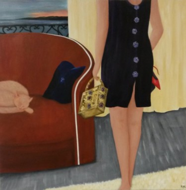 Peinture intitulée "Chat sur canape" par Lyl, Œuvre d'art originale, Acrylique