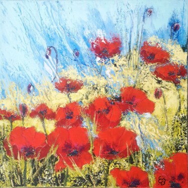 Painting titled "Les coquelicots" by 'Lyn', Original Artwork, Wax Mounted on Wood Stretcher frame