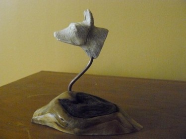 Sculpture intitulée "Tête de loup" par Lynda Poirier, Œuvre d'art originale