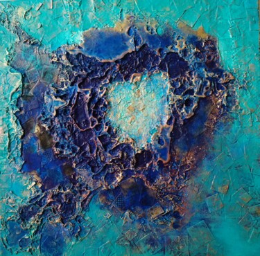 Schilderij getiteld "Blue Caldera" door Lynda Stevens, Origineel Kunstwerk, Was