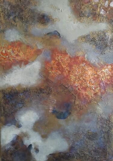 Collages intitulée "Copper cloud above…" par Lynda Stevens, Œuvre d'art originale, Collages