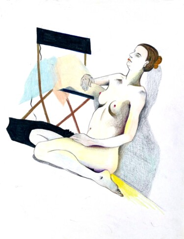 Drawing titled "Woman, sitting next…" by Lynda Stevens, Original Artwork, Pencil