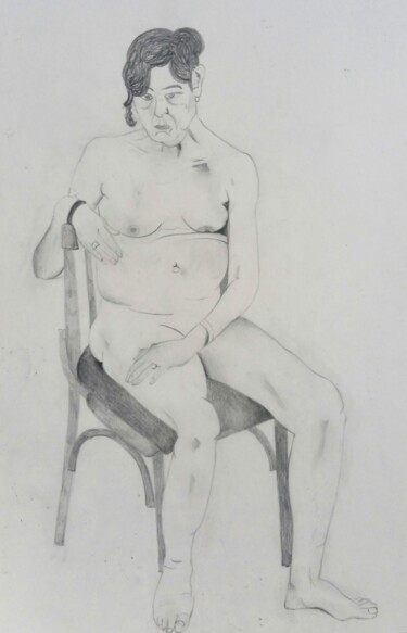 Drawing titled "Woman, sitting on c…" by Lynda Stevens, Original Artwork, Pencil