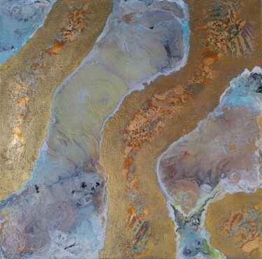 Painting titled "Rivers of Gold" by Lynda Stevens, Original Artwork, Acrylic