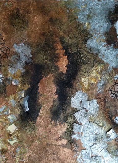 Collagen mit dem Titel "Copper and Silver" von Lynda Stevens, Original-Kunstwerk, Collagen